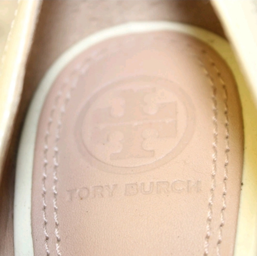Tory Burch Gemini Link Womens 6.5 M Ivory Patent Leather Loafers Heels - Picture 9 of 12